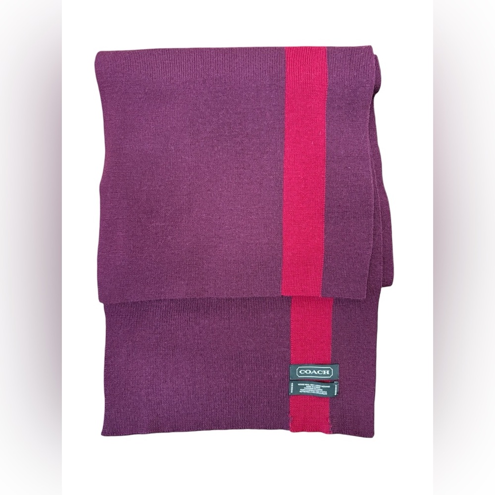 Coach Merino Wool Scarf in Burgundy and Red